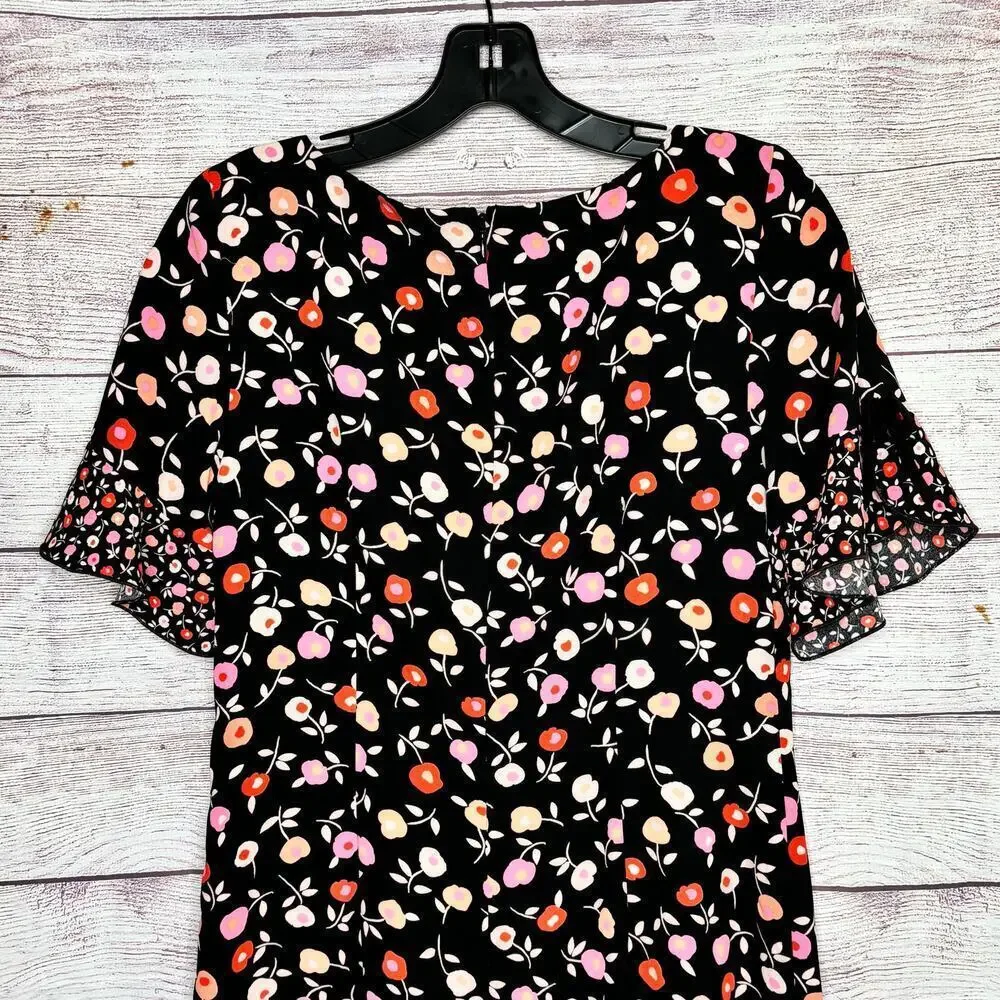 Talbots Short Ruffle Sleeve Girly Feminine Floral Jewel Neck Shift Dress Size 4